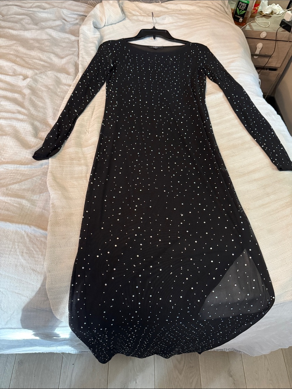 Black Long-Sleeve Maxi Dress with Sparkle Detail